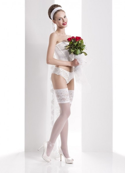 Wedding Collection - Brautstrümpfe mit wunderschönem Zierband und Blumenmuster Aurora 02