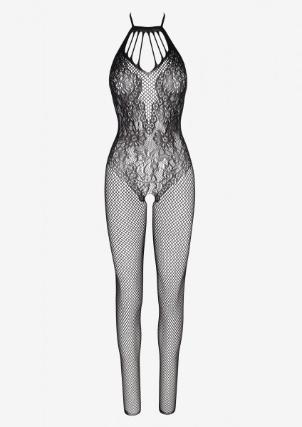 Marilyn - Ouvert-Bodystocking aus weichem Netz mit wunderschönem Spitzenmuster