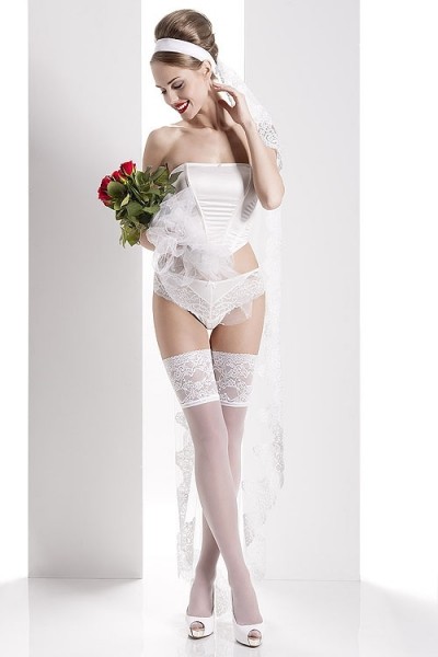 Wedding Collection - Glatte Brautstrümpfe mit wunderschönem, extra breitem Zierband Aurora 01